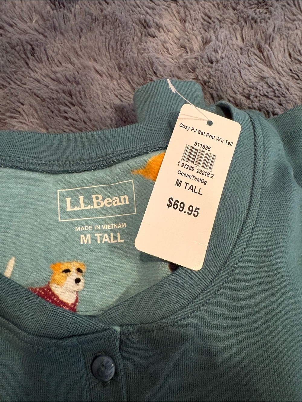 L.L. Bean Teal Henley Top with Aqua Dog-Print Pajama Pants - Picture 3 of 3